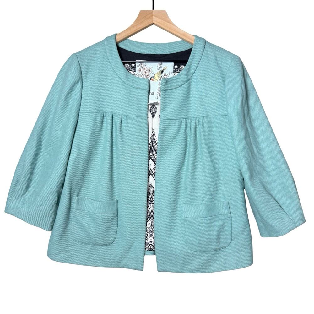 Tabitha Jacket Womens Seafoam Green Anthropologie Cape Wool Blend 3/4 Sleeve 8